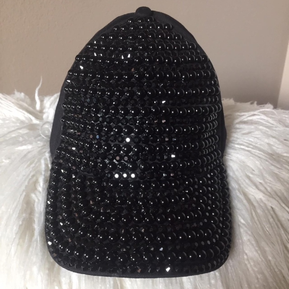NEW Black Cotton Beaded Baseball Hat